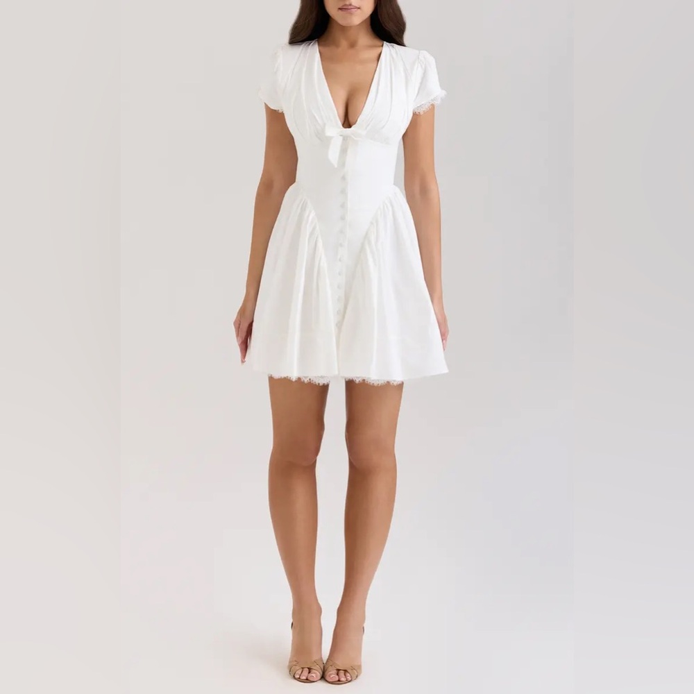 NWT House Of CB Emiliana Lace Trim stretch Cotton mini Dress size xs